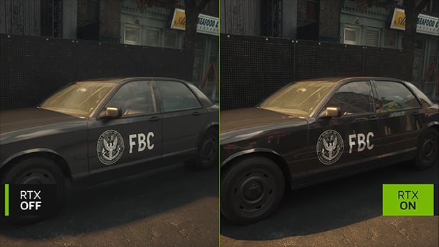 Path Tracing comparison of RTX off and RTX on