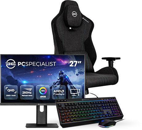 Gaming chair, 27-inch QHD 260Hz gaming monitor, gaming keyboard and mouse